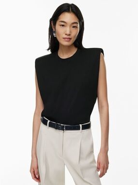 Babaton - Black Padded-Shoulder boxy Tank Top - Women's